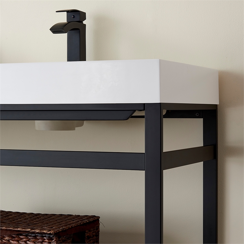 Ablitas 71.7 in. Rectangular White Composite Granite Stone Console Bathroom Sink