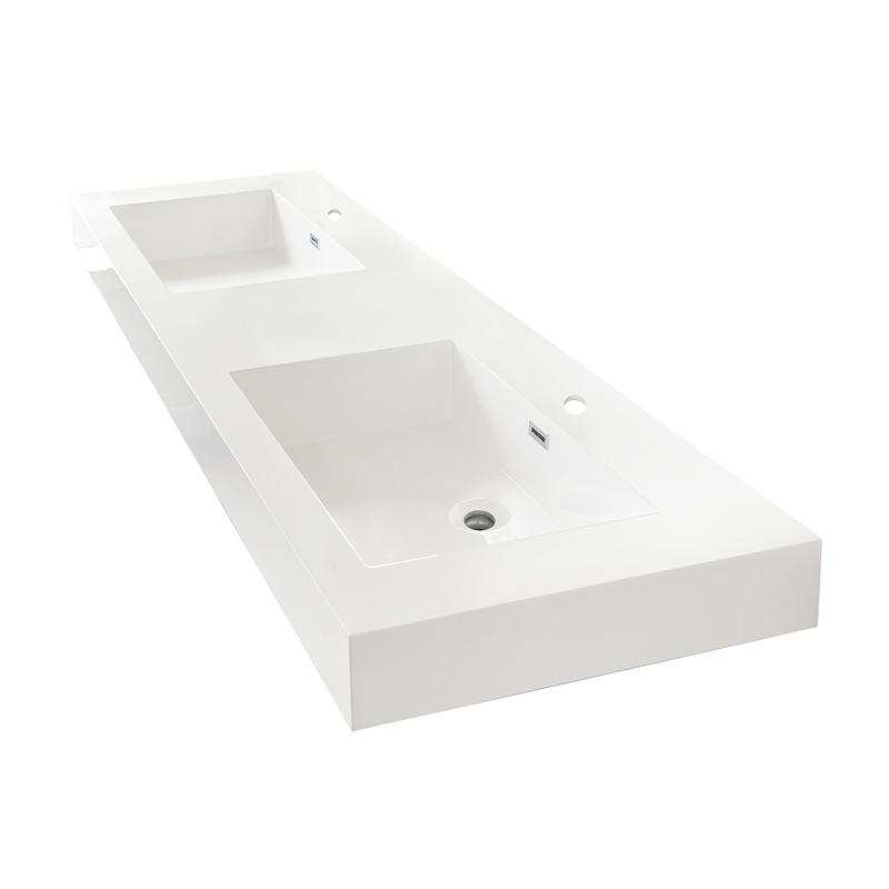 Ablitas 71.7 in. Rectangular White Composite Granite Stone Console Bathroom Sink