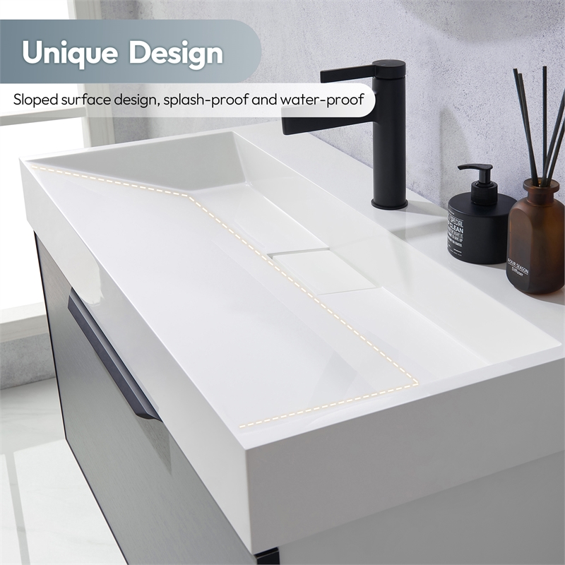 Vera 35.4 in. Rectangular White Composite Granite Stone Console Bathroom Sink