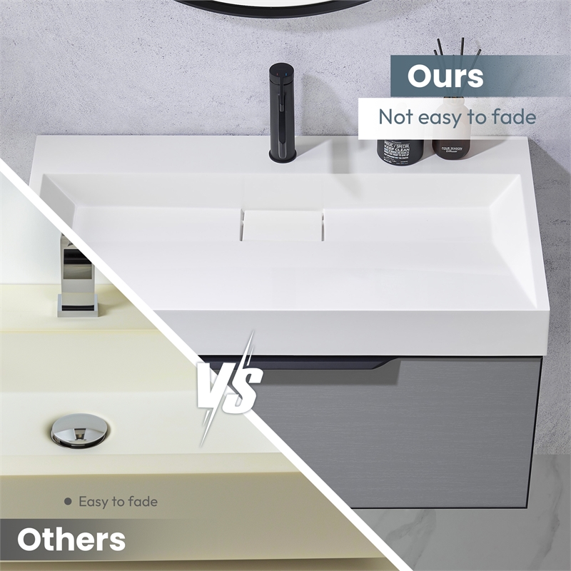Vera 35.4 in. Rectangular White Composite Granite Stone Console Bathroom Sink