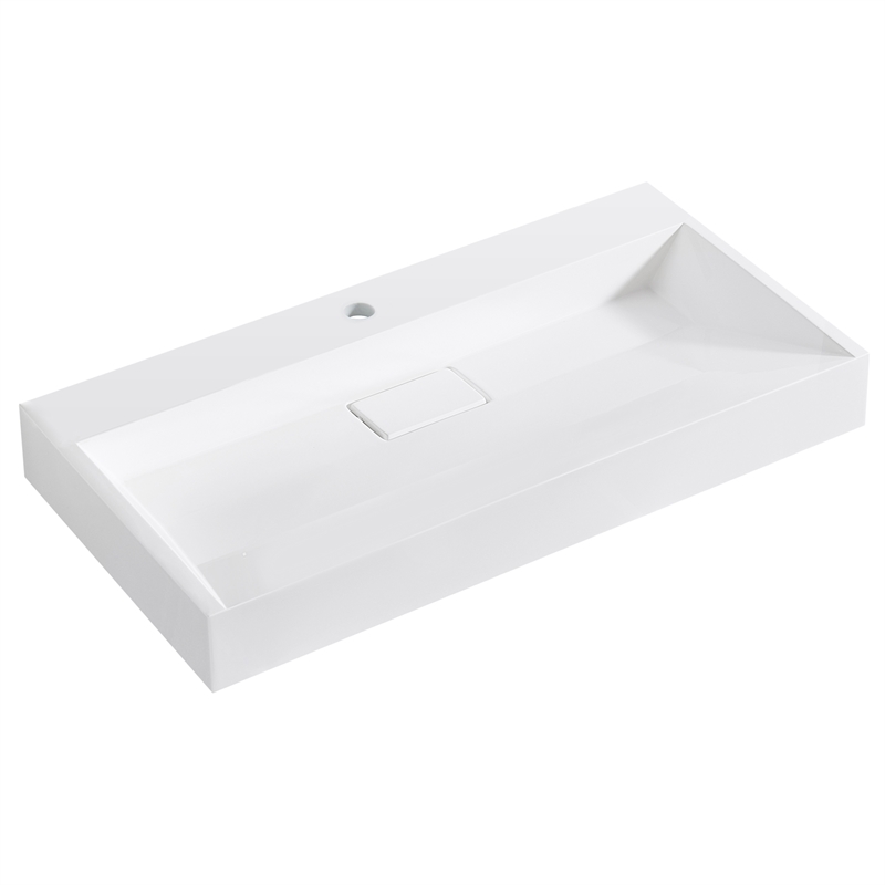 Vera 35.4 in. Rectangular White Composite Granite Stone Console Bathroom Sink