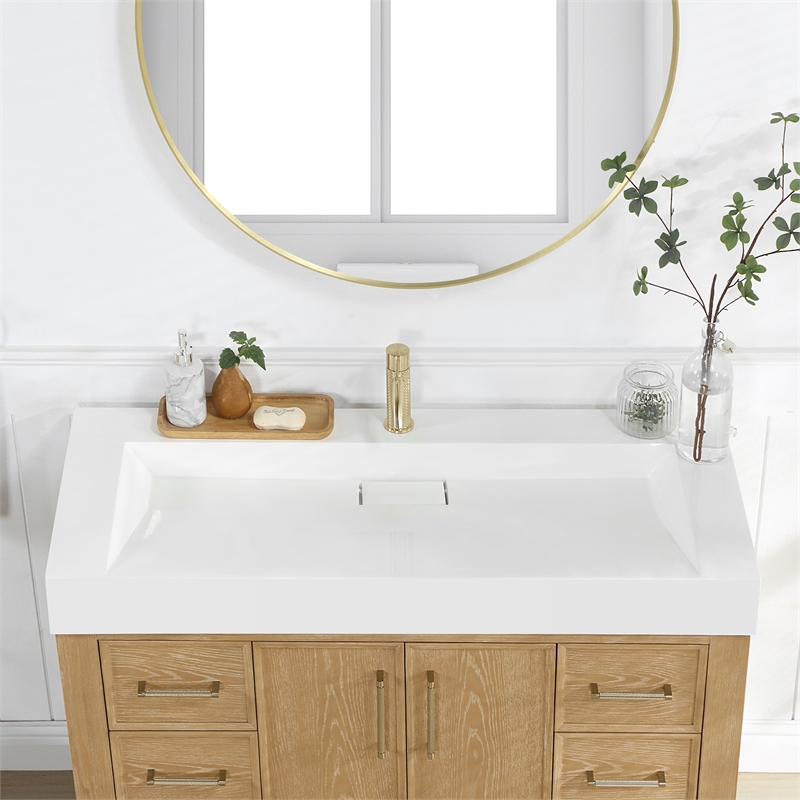 Vera 47.4 in. Rectangular White Composite Granite Stone Console Bathroom Sink