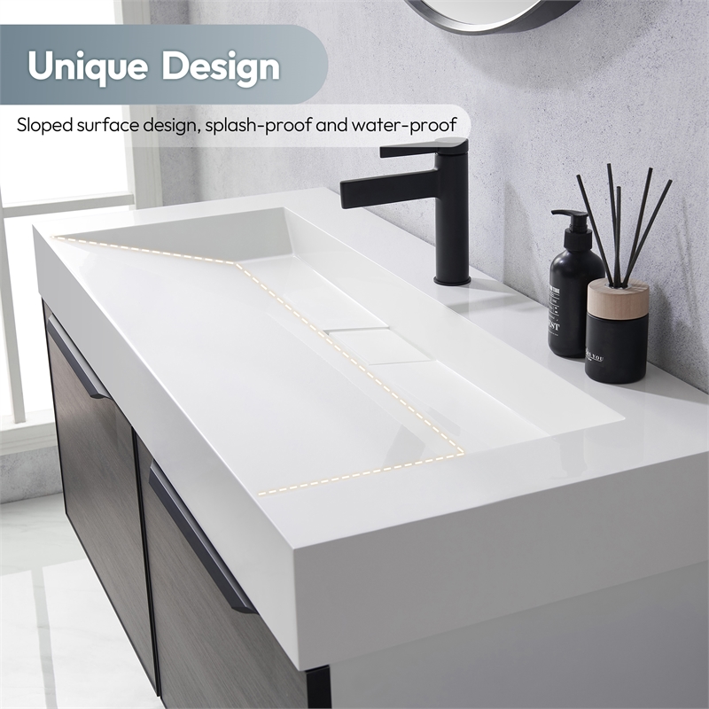 Vera 47.4 in. Rectangular White Composite Granite Stone Console Bathroom Sink