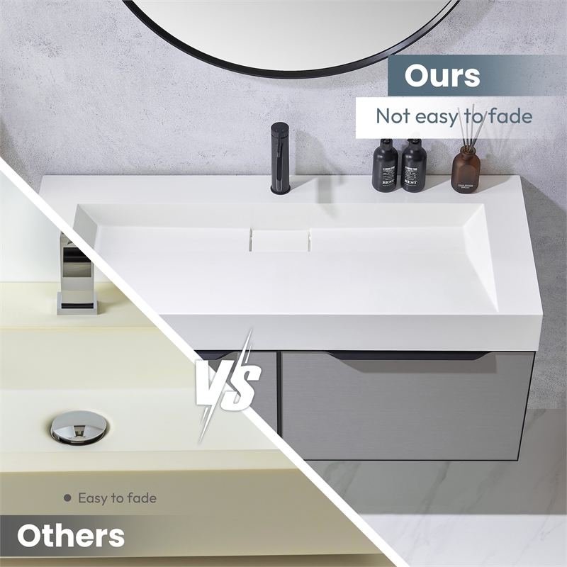 Vera 47.4 in. Rectangular White Composite Granite Stone Console Bathroom Sink