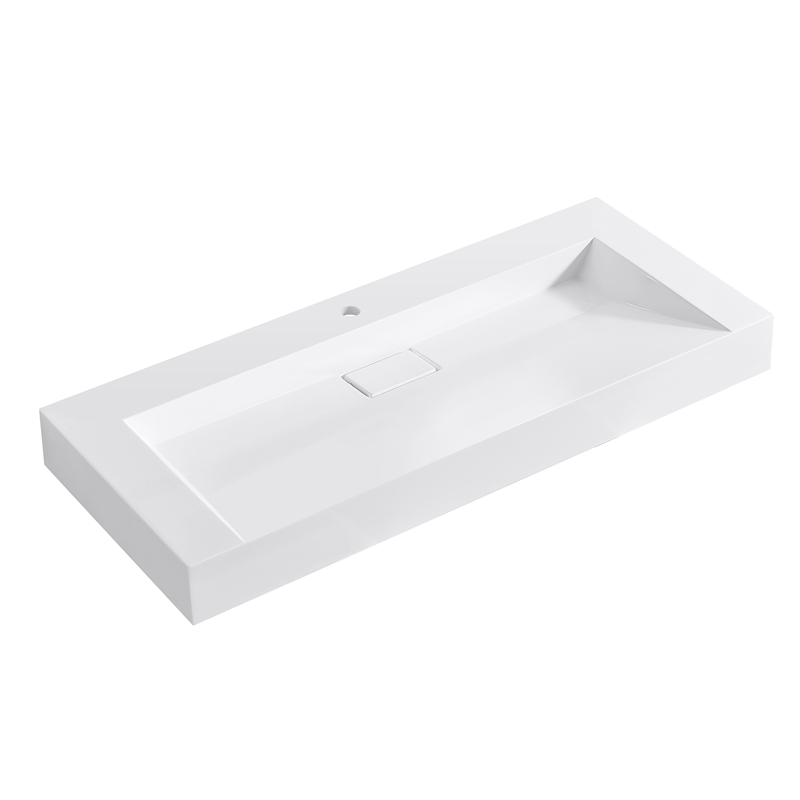 Vera 47.4 in. Rectangular White Composite Granite Stone Console Bathroom Sink