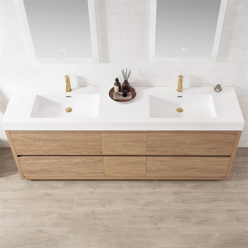 Ablitas 84 in. Rectangular White Composite Granite Stone Console Bathroom Sink