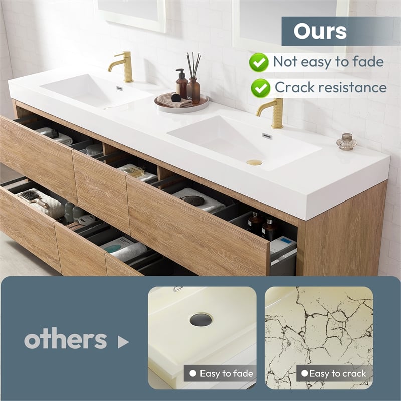 Ablitas 84 in. Rectangular White Composite Granite Stone Console Bathroom Sink