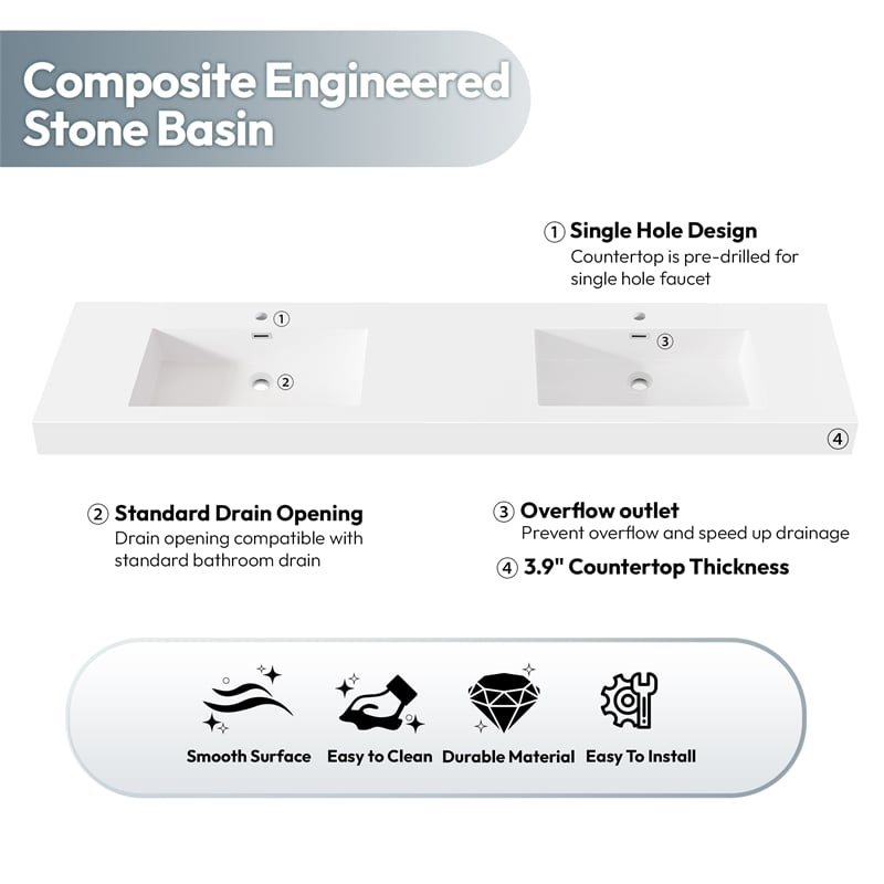 Ablitas 84 in. Rectangular White Composite Granite Stone Console Bathroom Sink