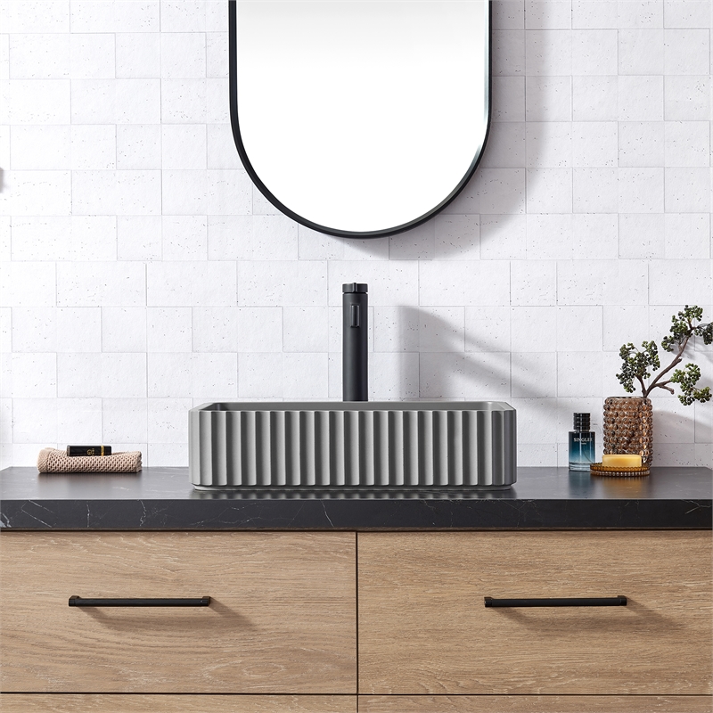 Sao Paulo Rectangular Concrete Vessel Bathroom Sink in Gray