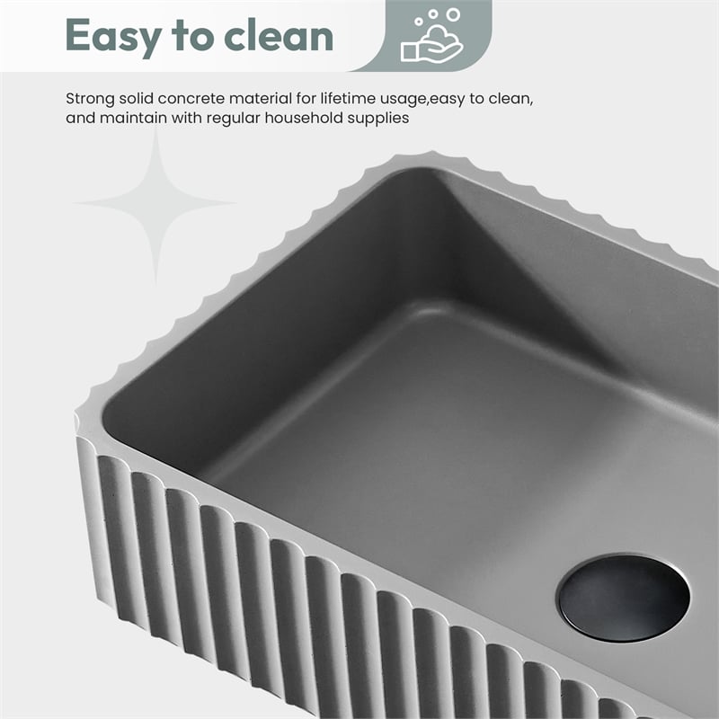 Sao Paulo Rectangular Concrete Vessel Bathroom Sink in Gray