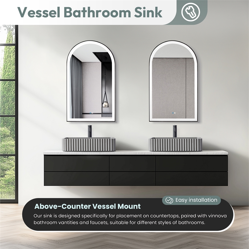 Sao Paulo Rectangular Concrete Vessel Bathroom Sink in Gray
