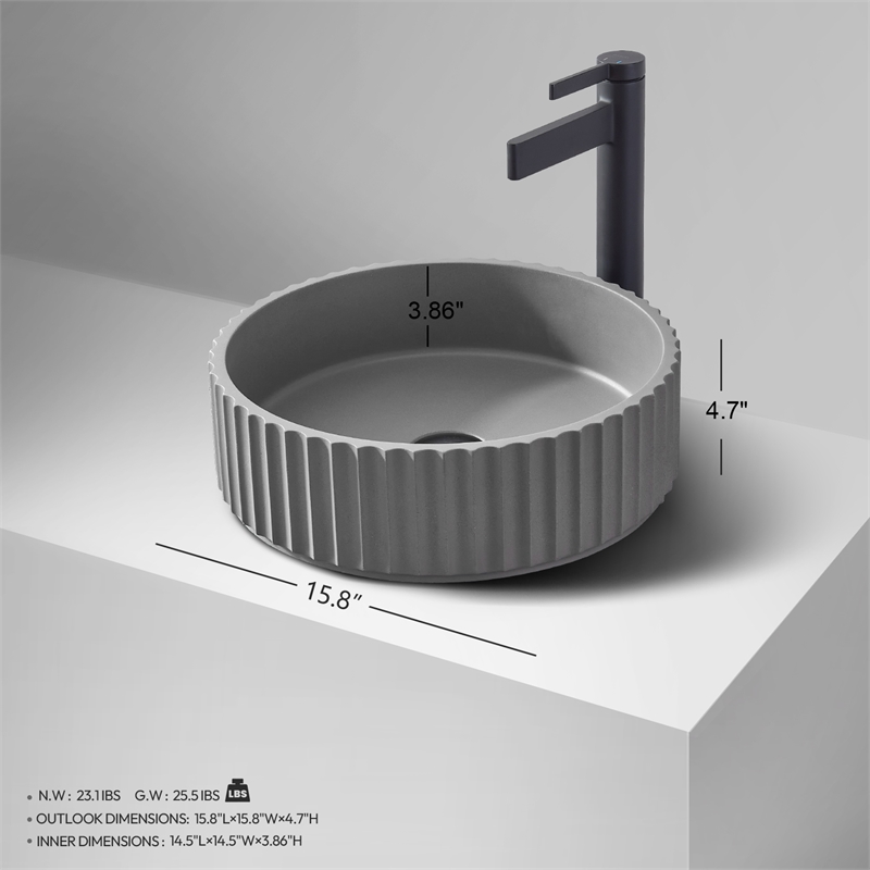 Lagos Circular Concrete Vessel Bathroom Sink in Gray