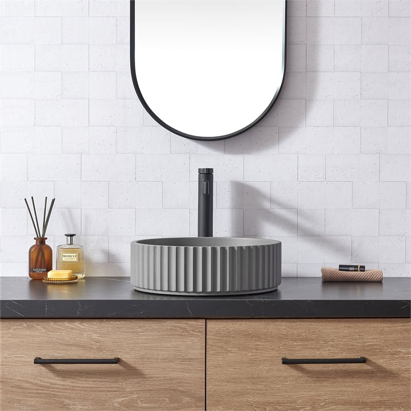 Lagos Circular Concrete Vessel Bathroom Sink in Gray