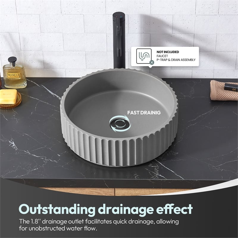 Lagos Circular Concrete Vessel Bathroom Sink in Gray