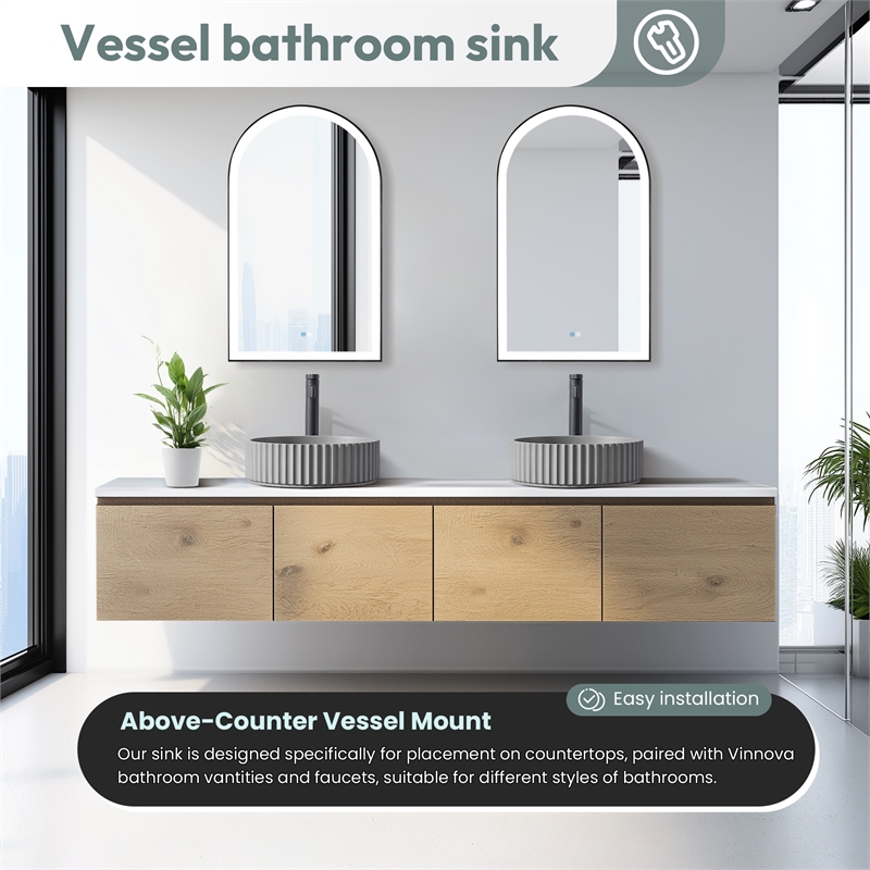Lagos Circular Concrete Vessel Bathroom Sink in Gray