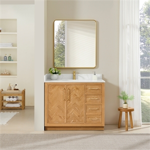 Jakarta 42&quot Single Bath Vanity in Oak Natural Brown with White Quartz Stone Top