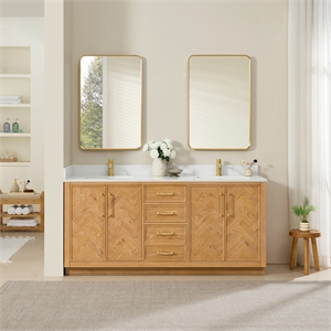 Jakarta 72&quot Double Bath Vanity in Oak Natural Brown with White Quartz Stone Top