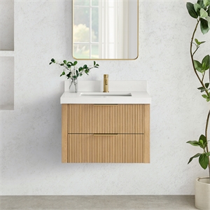 Barcelona 30&quot Single Bath Vanity in Washed Ash Grey with White Quartz Stone Top