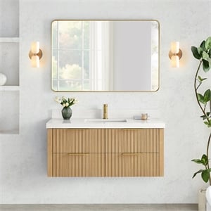 Barcelona 48&quot Single Bath Vanity in Washed Ash Grey with White Quartz Stone Top