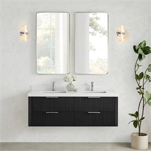Barcelona 60&quot Double Bath Vanity in Oak Weathered Black with White Quartz Top