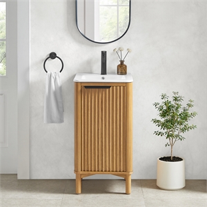 Mumbai 18&quot Single Bath Vanity in Light Brown with White Ceramic Basin Top