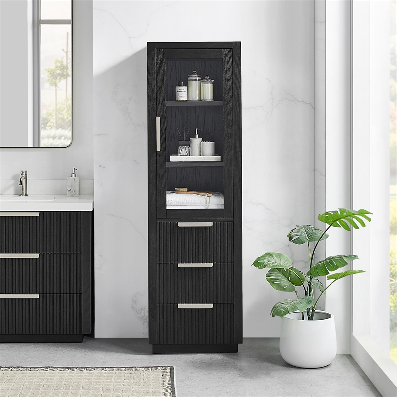 Santarem 21.7in. Solid Wood Storage Cabinet in Oak Weathered Black