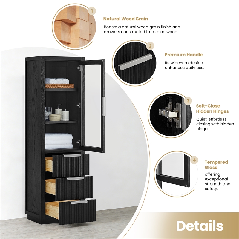 Santarem 21.7in. Solid Wood Storage Cabinet in Oak Weathered Black