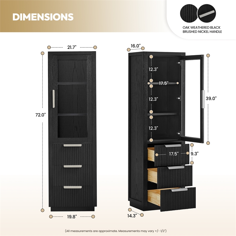 Santarem 21.7in. Solid Wood Storage Cabinet in Oak Weathered Black