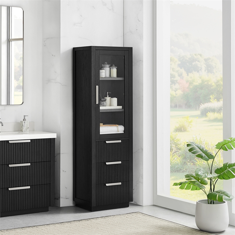 Santarem 21.7in. Solid Wood Storage Cabinet in Oak Weathered Black