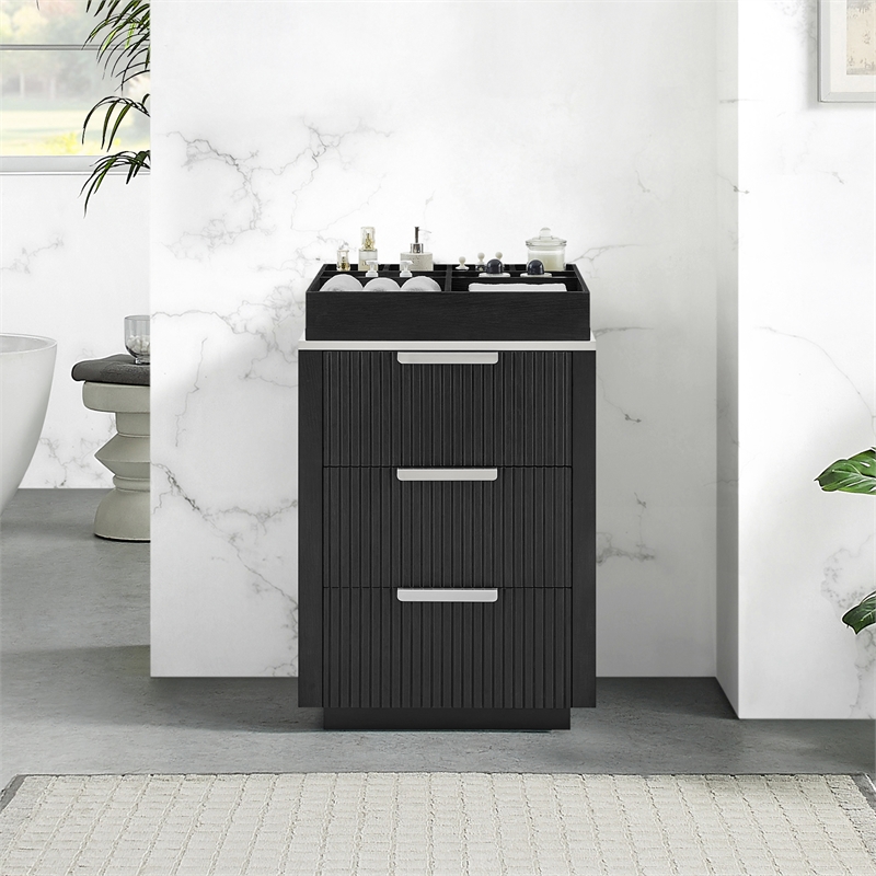 Santarem 24in. Oak Weathered Black Solid Wood Storage Cabinet