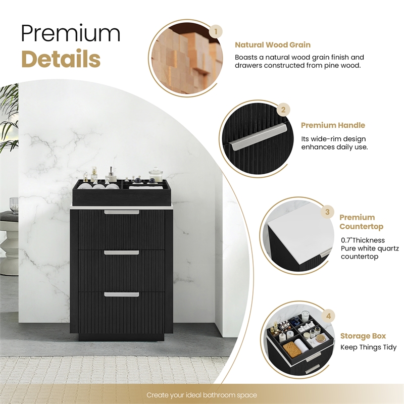 Santarem 24in. Oak Weathered Black Solid Wood Storage Cabinet