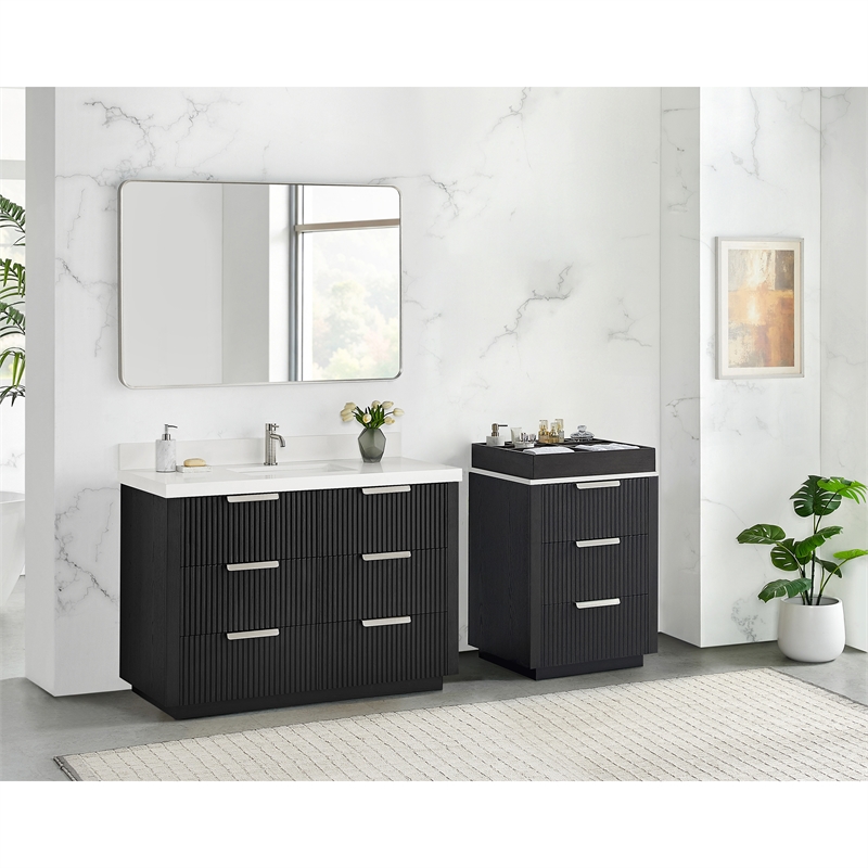 Santarem 24in. Oak Weathered Black Solid Wood Storage Cabinet