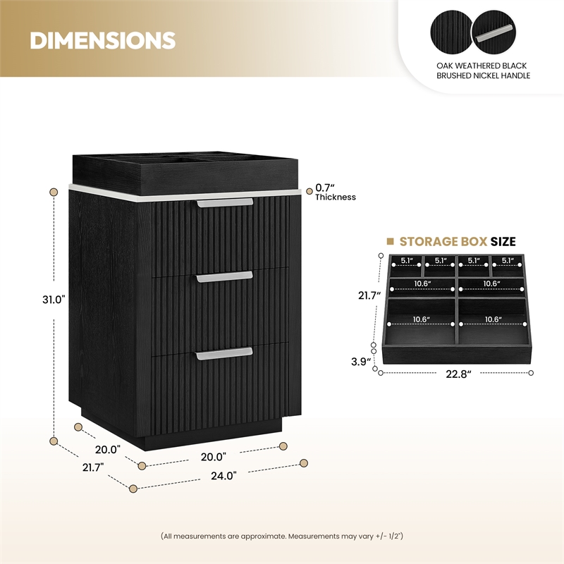 Santarem 24in. Oak Weathered Black Solid Wood Storage Cabinet