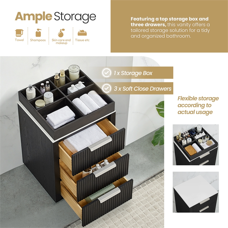 Santarem 24in. Oak Weathered Black Solid Wood Storage Cabinet