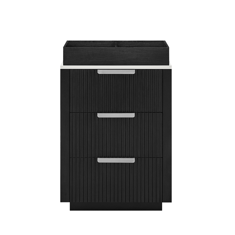 Santarem 24in. Oak Weathered Black Solid Wood Storage Cabinet