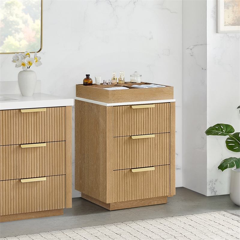 Santarem 24in. Washed Ash Grey Solid Wood Partitioned Storage Cabinet