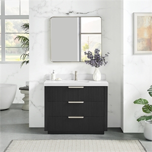 Santarem 42&quot Single Vanity in Oak Weathered Black with White Quartz Stone Top