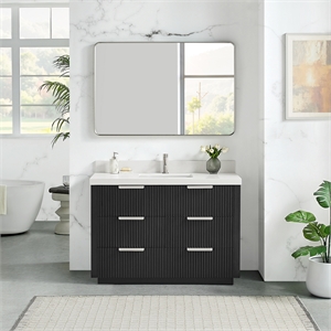 Santarem 48&quot Single Vanity in Oak Weathered Black with White Quartz Stone Top