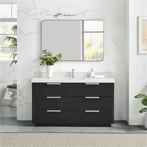 Santarem 60&quot Single Vanity in Oak Weathered Black with White Quartz Stone Top