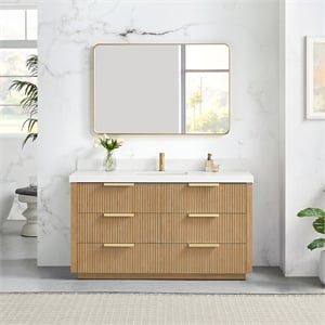 Santarem 60&quot Single Bath Vanity in Washed Ash Grey with White Quartz Stone Top