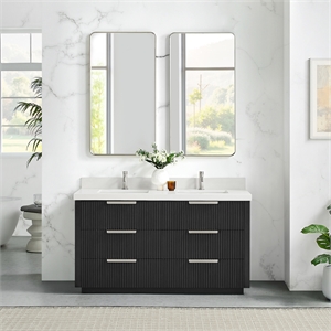 Santarem 60&quot Double Vanity in Oak Weathered Black with White Quartz Stone Top