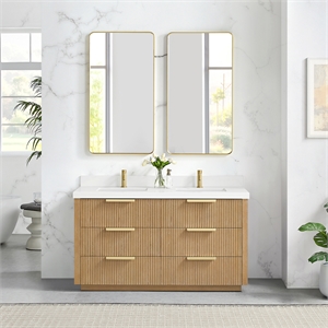 Santarem 60&quot Double Bath Vanity in Washed Ash Grey with White Quartz Stone Top