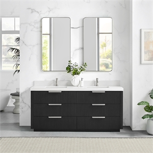 Santarem 72&quot Double Vanity in Oak Weathered Black with White Quartz Stone Top