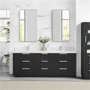 Santarem 84&quot Double Vanity in Oak Weathered Black with White Quartz Stone Top