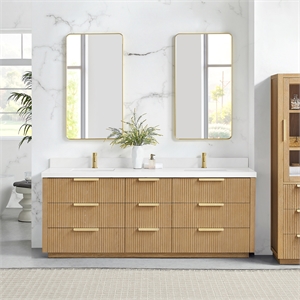 Santarem 84&quot Double Bath Vanity in Washed Ash Grey with White Quartz Stone Top