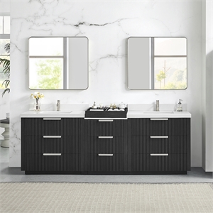 Santarem 96&quot Combine Double Vanity in Oak Weathered Black with Quartz Stone Top