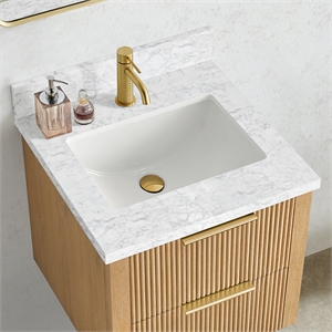 Zevio 25&quotW x 22&quotD Natural Marble Vanity Top in Carrara White with Ceramic Sink