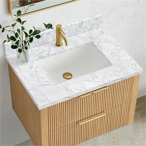Zevio 31&quotW x 22&quotD Natural Marble Vanity Top in Carrara White with Ceramic Sink
