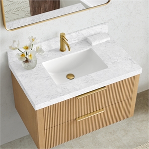 Zevio 37&quotW x 22&quotD Natural Marble Vanity Top in Carrara White with Ceramic Sink