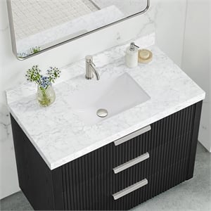 Zevio 43&quotW x 22&quotD Natural Marble Vanity Top in Carrara White with Ceramic Sink